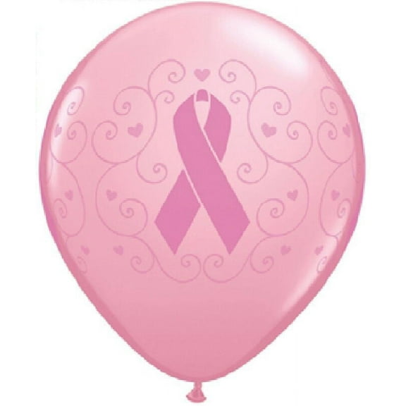 BREAST Cancer Awareness PINK with Pink RIBBON (12) Latex Balloons Cure Hope
