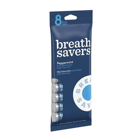 Breath Savers Peppermint Flavored Sugar Free Breath Mints, Made With Neutrazin, 0.75 Oz Rolls (8 Count)