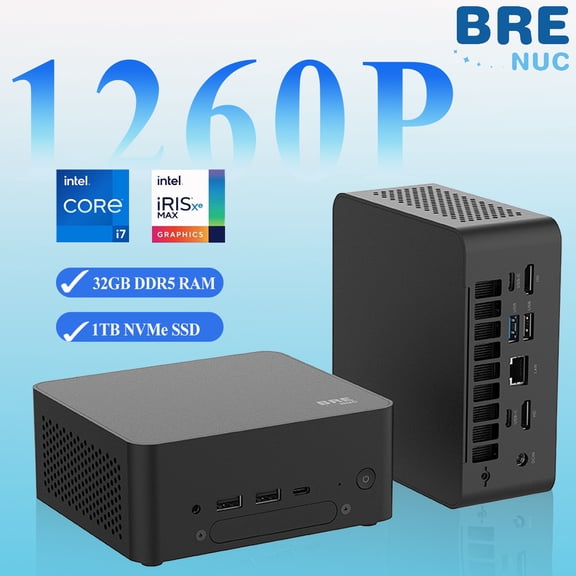 BREB Mini Gaming PC, intel core i7-1260P, Intel Iris Xe Graphics,32GB DDR5 RAM, 1TB SSD