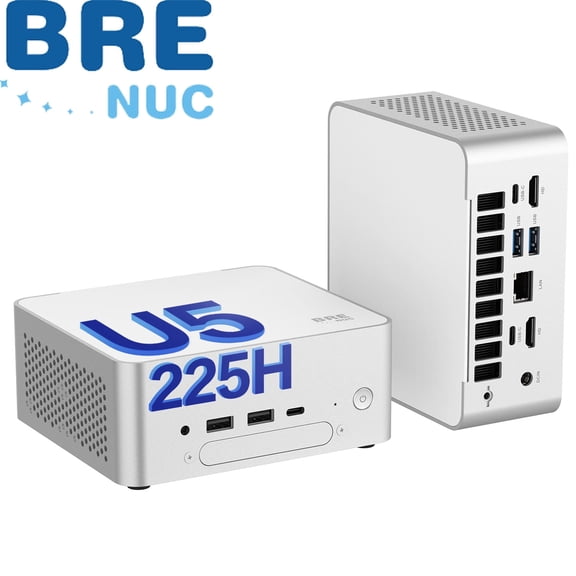 BREC Mini PC Intel Core Ultra 5-225H 64GB DDR5 RAM, 1TB NVMe SSD, white workstation USB 4.0 Wi-Fi 6E Bluetooth 5.3 VESA
