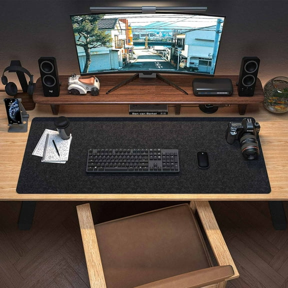 BREENHILL Felt Desk Pad, 36" x 11.8" Dark Gray Large Anti-slip Desk Mat Mouse Pad Keyboard Mat for Office Home