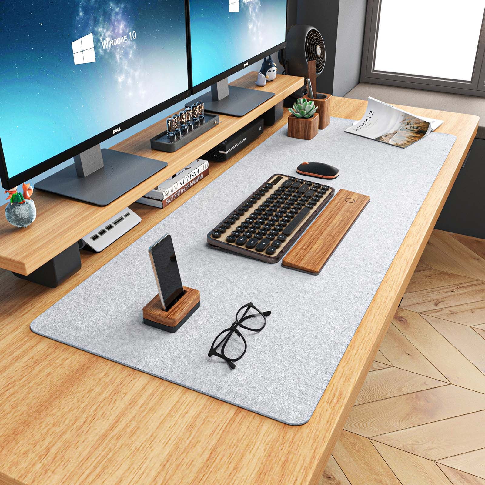BREENHILL Felt Desk Pad, 36" x 15.75" Light Gray Large Anti-slip Desk Mat Mouse Pad Keyboard Mat for Office Home