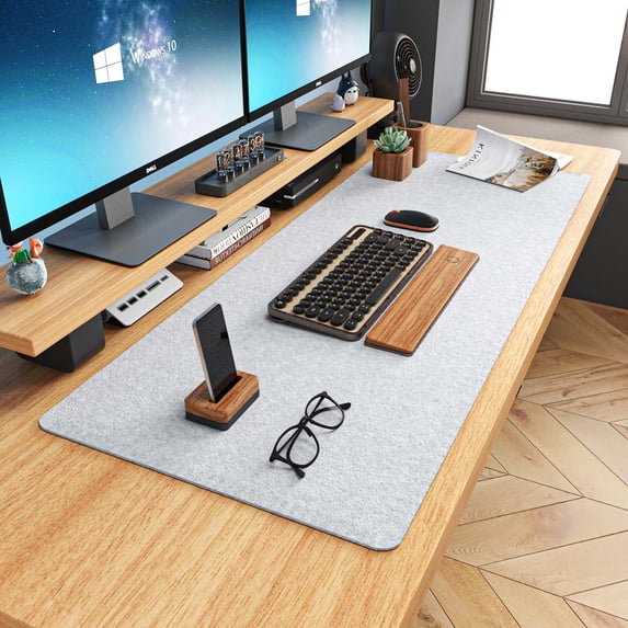 BREENHILL Felt Desk Pad, 36" x 15.75" Light Gray Large Anti-slip Desk Mat Mouse Pad Keyboard Mat for Office Home
