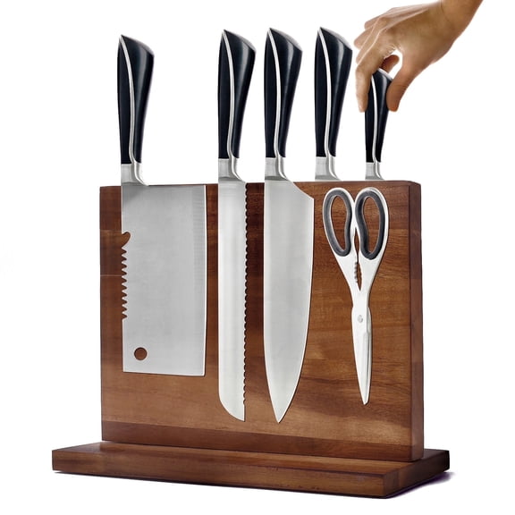 BREENHILL Magnetic Wooden Knife Block Holder, Double-Sided Storage Rack Stander for Kitchen