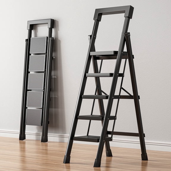 BREENHILL Step Ladder, Folding 5 Step Stool with 2 in 1 Handrail Wider Pedal, Portable Lightweight Ladder for Home Kitchen Office 396lbs Max Loader