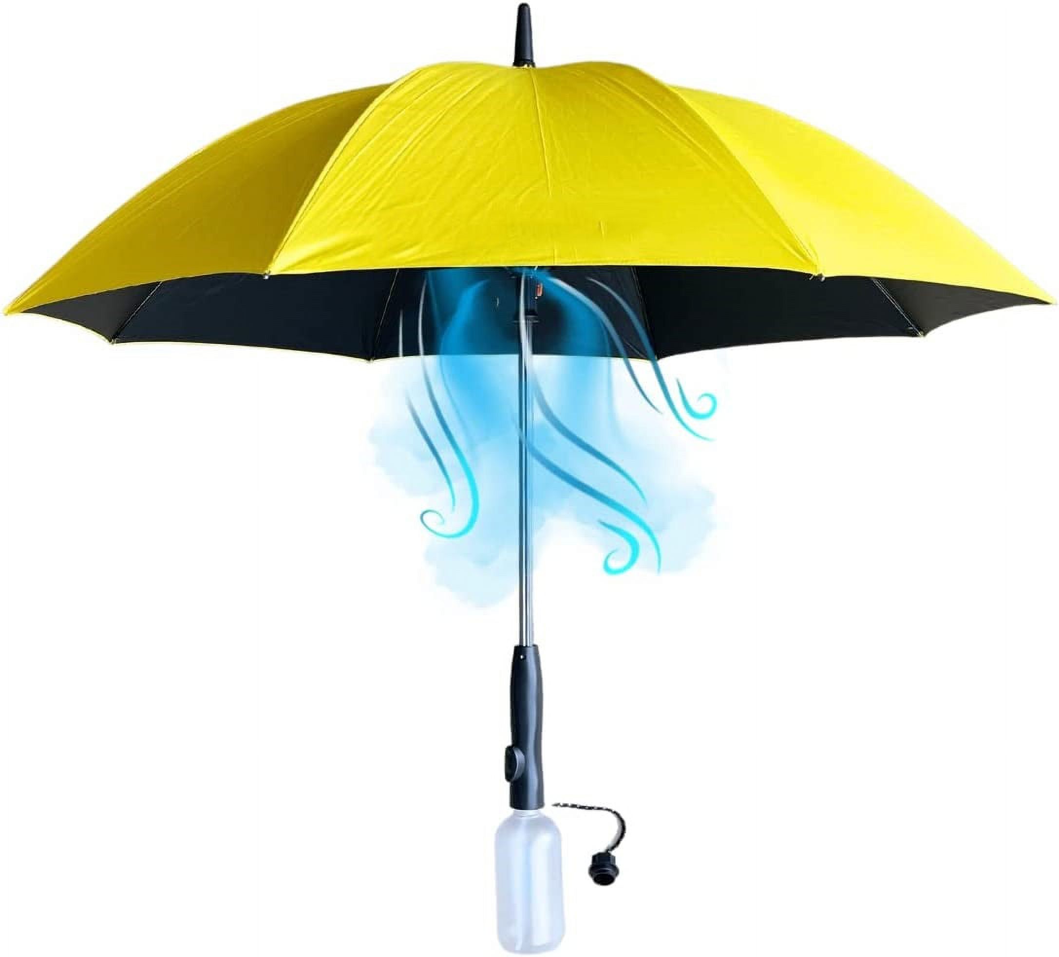 BREEZE LIFE Golf Umbrella with Fan and Mister. A portable misting fan