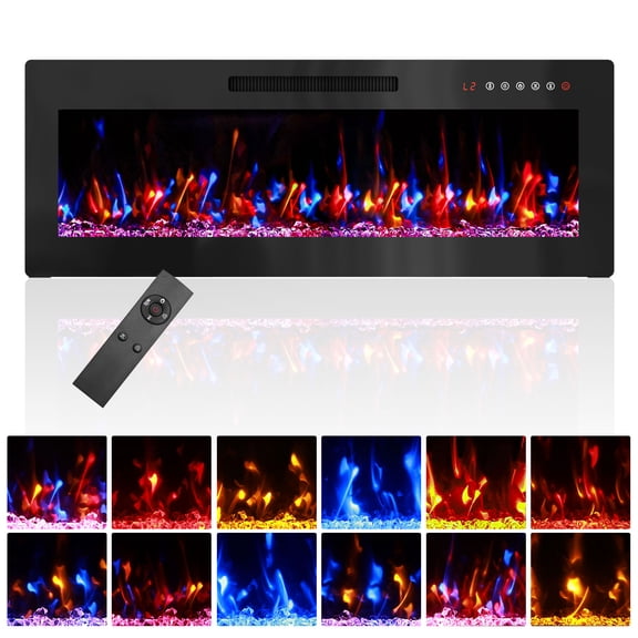 BREEZEHEAT 42 inch Electric Fireplace Inserts-Recessed Fireplace for TV Stand, with Remote Control, 12 Flame Colors, 5 Brightness, 8H Timer, Overheat Protection, 750/1500W