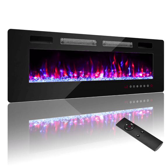 BREEZEHEAT 50” Electric Ultra Thin Fireplace, Wall Recessed and Wall Mounted Fireplace with Multicolor Flame,Timer,Low Noise,750/1500W,Remote Control