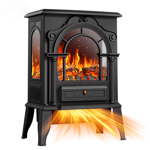BREEZEHEAT 500 Sq Ft 16" Electric Fireplace Stove with 3-Sided View