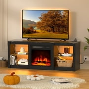 BREEZEHEAT 58-Inch Electric Fireplace TV Stand with 18-Inch Fireplace, Modern Entertainment Center, Black