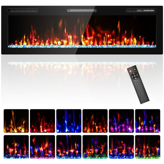 BREEZEHEAT 60 inch Electric Fireplace in-Wall Recessed and Wall Mounted Fireplace Heater,Linear Fireplace with Multicolor Flame,Timer,Low Noise,750/1500W,Remote Control