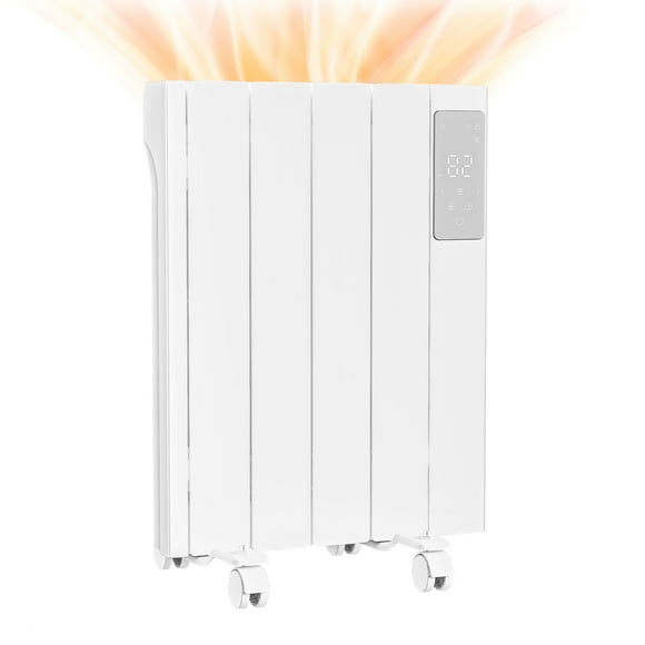 BREEZEHEAT 800W Panel Heater - Electric Wall/Freestanding Aluminium Radiator/LED Display, Adjustable Thermostat, Timer & Safety Protection for Indoor Use in Living Room/Bedroom