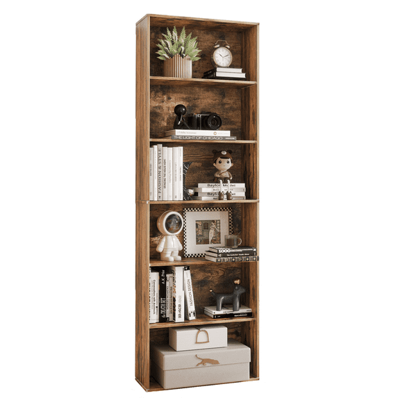 BREEZEHEAT Bookshelves Floor Standing 6 Tier 70in Tall 21.85in wide for Home Office, Black