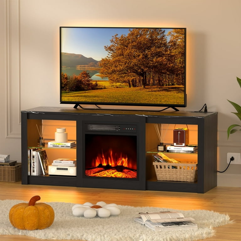Tv stand with built in fireplace discount