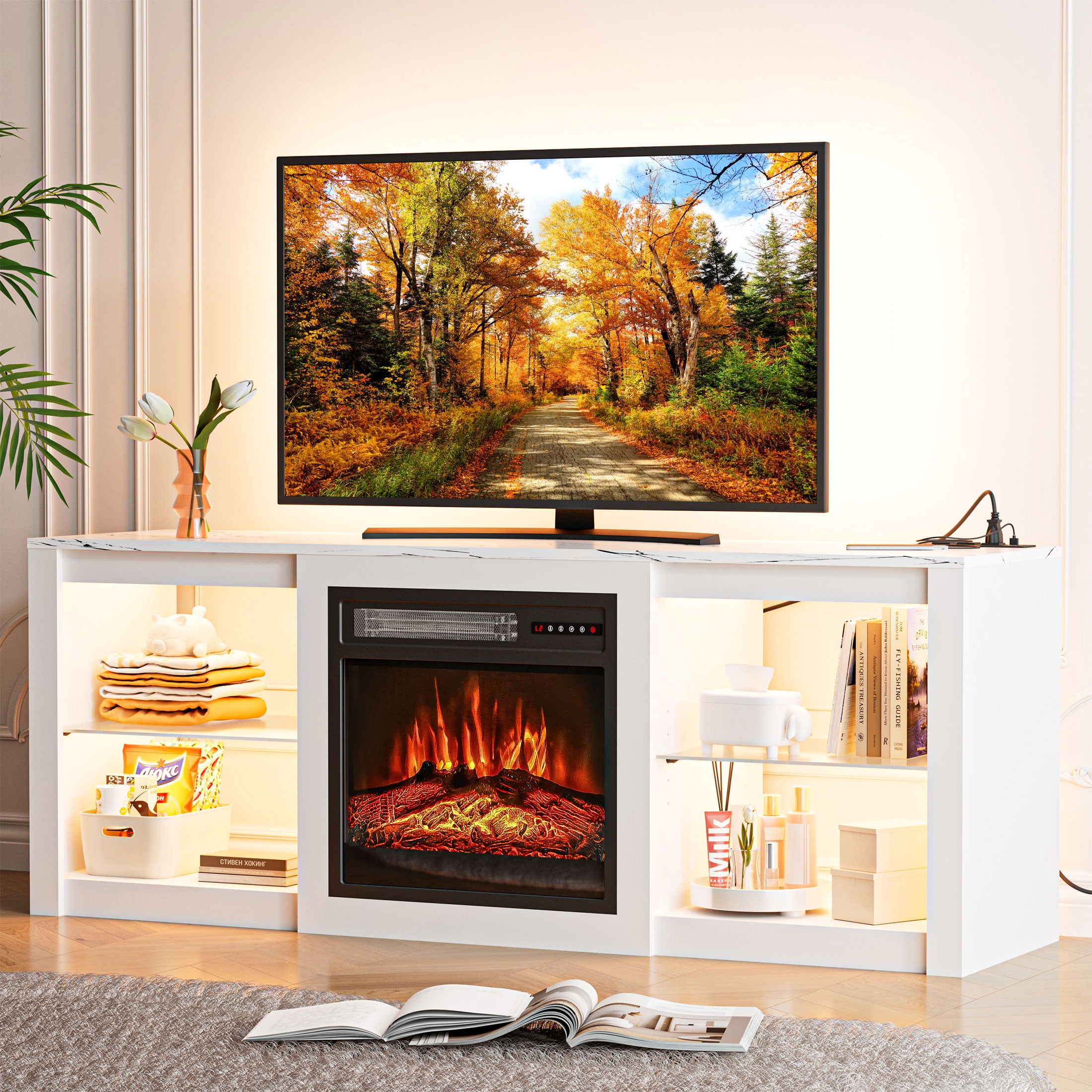 BREEZEHEAT Electric Fireplace TV Stand-Led Entertainment Center-58