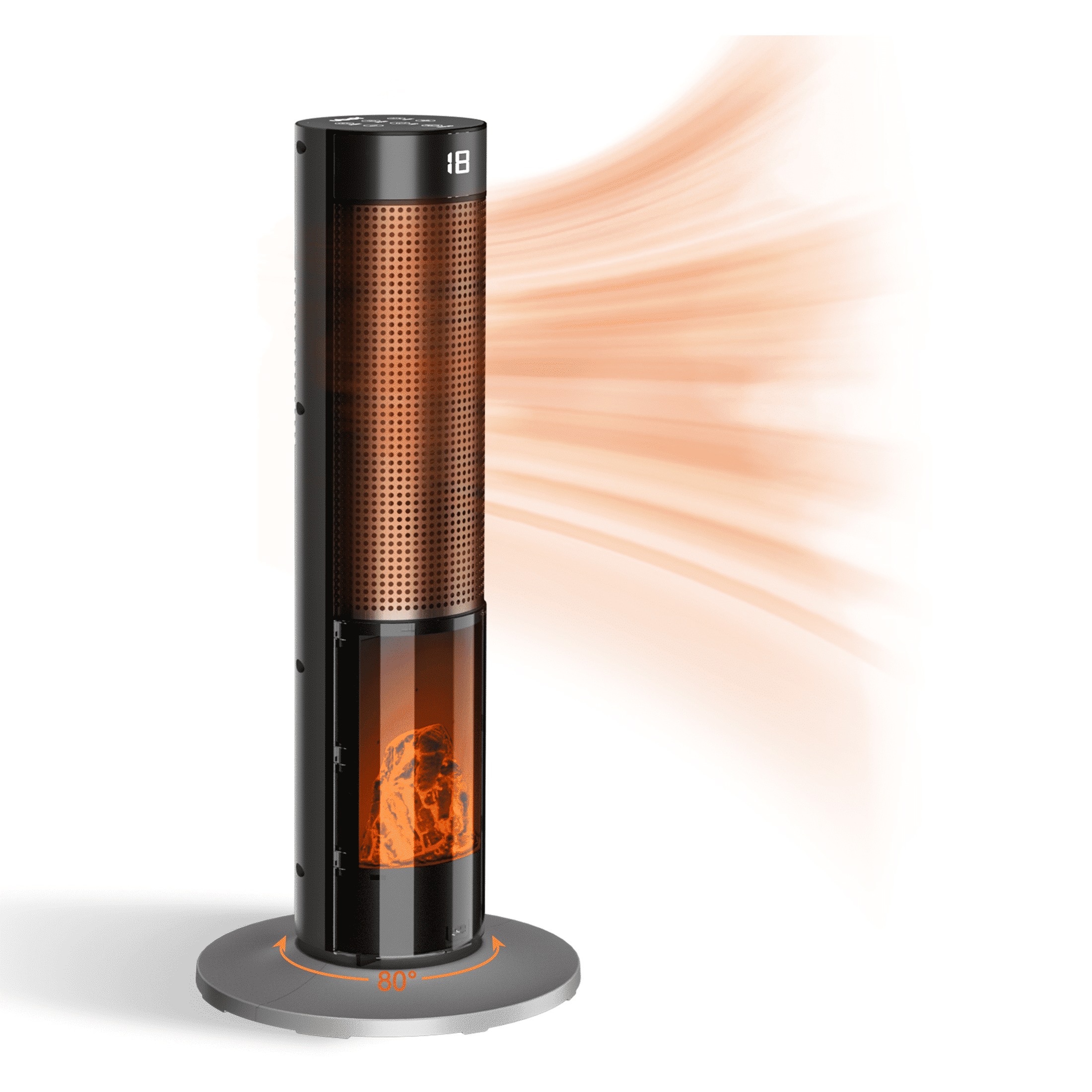 BREEZEHEAT Tower Ceramic & Flame Heater, 1500 W, 3 Heat Settings, Adjustable, for 270 Sq Ft