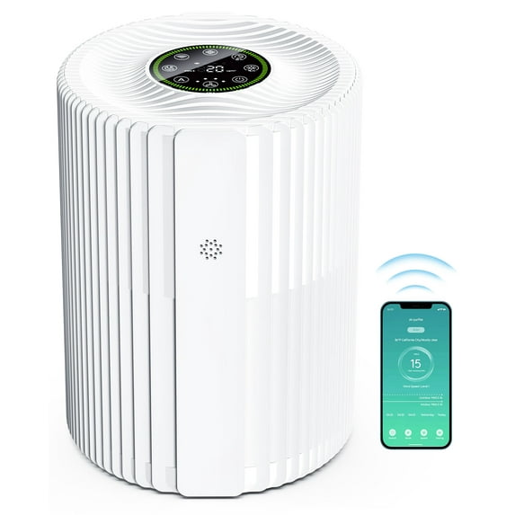 Breezome Air Purifier for Home, HEPA Air Cleaner with Smart WiFi Control, Air Quality Monitor & Sleep Mode, Especially for Pet Hair, Dust, Smoke, Bedroom, Office, White
