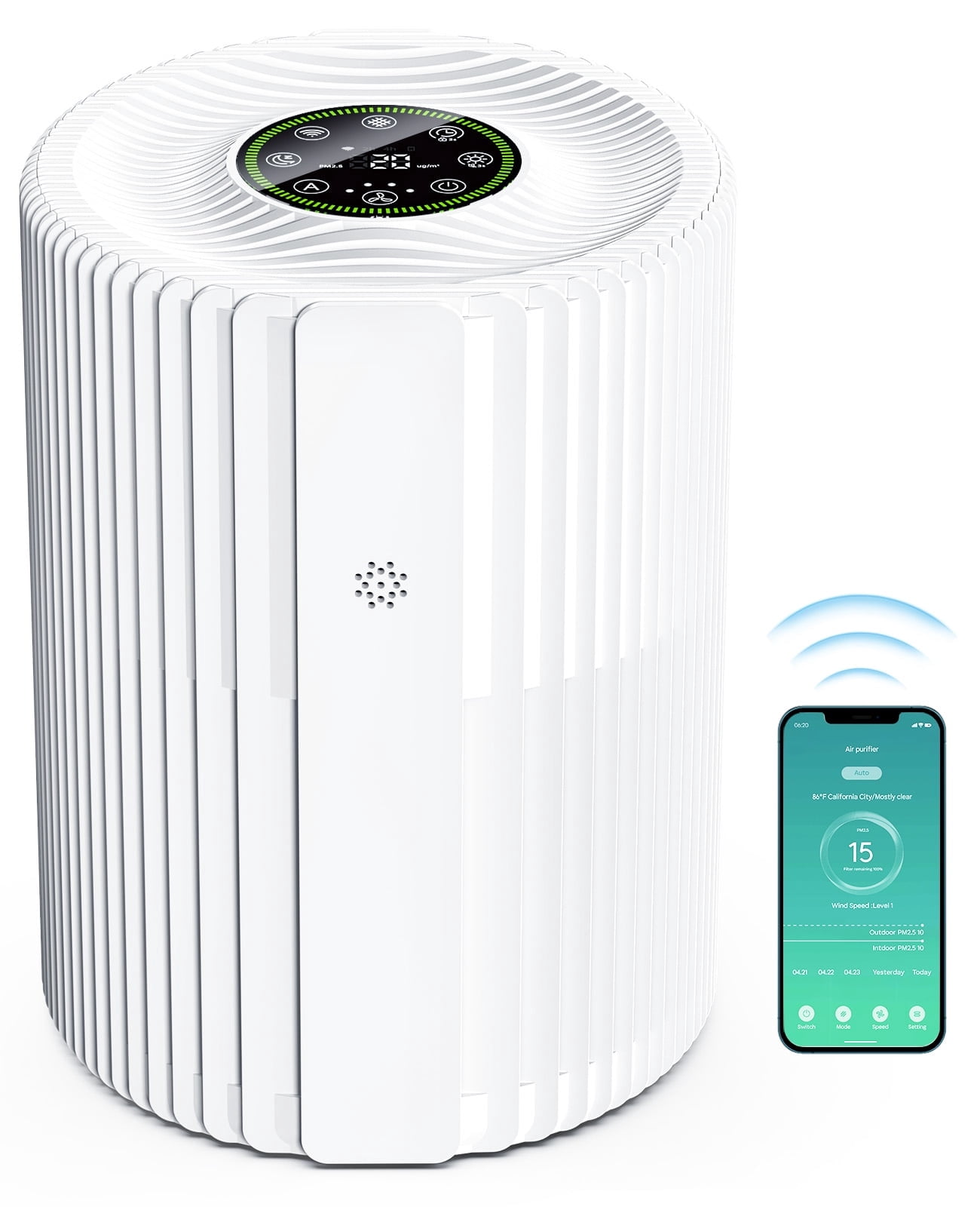 Breezome Air Purifier for Home, HEPA Air Cleaner with Smart WiFi Control, Air Quality Monitor & Sleep Mode, Especially for Pet Hair, Dust, Smoke, Bedroom, Office, White