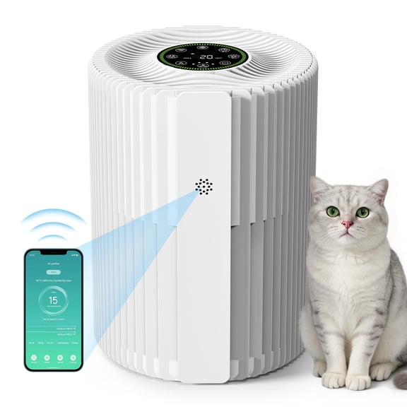 Breezome Smart Air Purifier for Home up to 1095 Sq.ft/3h, WiFi & APP Control, HEPA Air Cleaner Removes 99% Pet Hair, Smoke, Dust, Odor, Pollen, 360 Airflow, for Bedroom Office, White