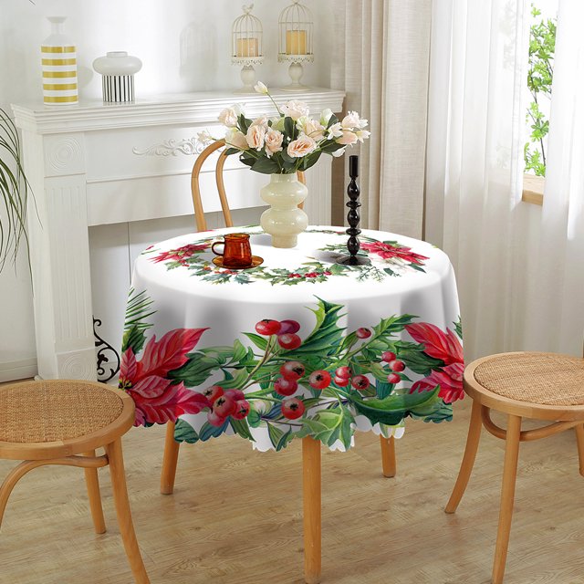 BREIS Round Christmas Tablecloth Xmas Table Cloth Waterproof and