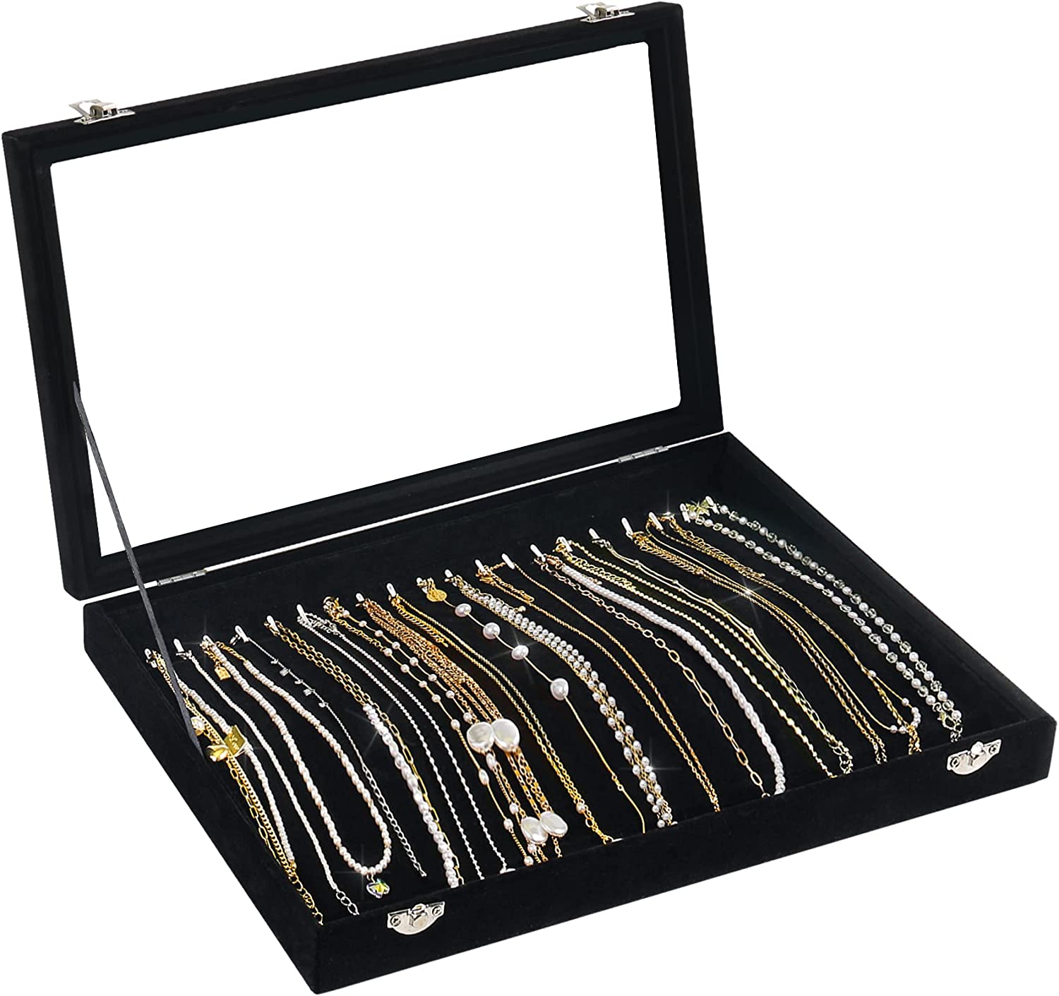 BREIS Velvet Necklace Organizer Box, Necklace Tray Jewelry with Clear