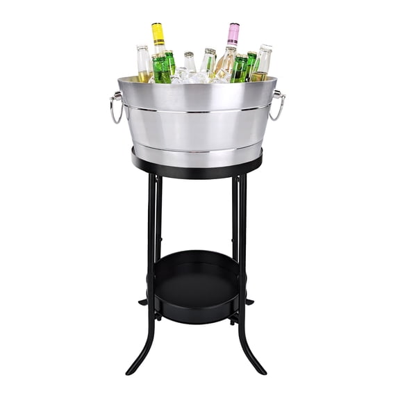 BREKX Anchored Round Tub, Brushed Stainless Beverage Tubs, Insulated with Stand