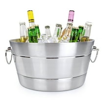 BREKX Anchored Ribbed Stainless-Steel Beverage Tub, Wine and Beer Bucket - 14"W x 6.75"H