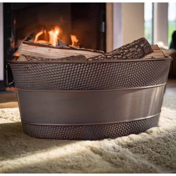 BREKX Antique Traditional Copper Log Holders with Handles