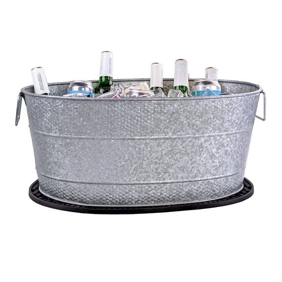 BREKX Aspen Hammered Bucket - Farmhouse Grey, PVC Party Mat (21.5")