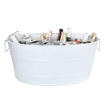 BREKX Aspen Large Party Beverage Tub Ice Bucket Metal Cooler in White 21"L x 14"W x 9"H
