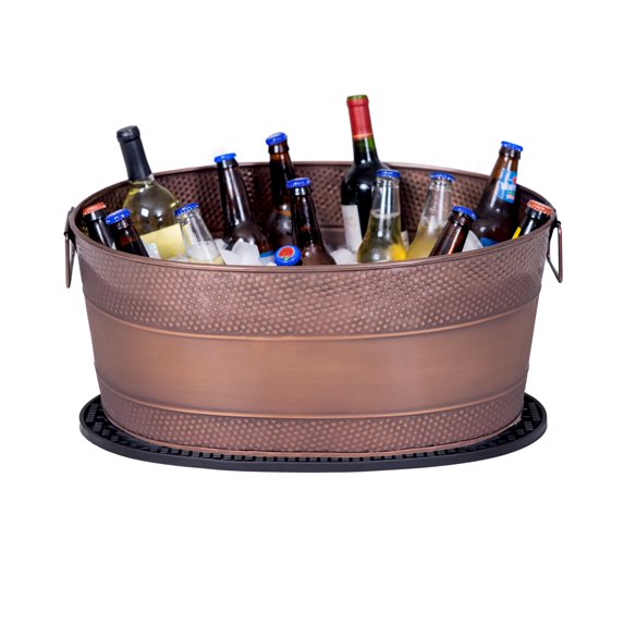 BREKX Aspen Oval Hammered and Smooth Beverage Tub with Tray, Rust Proof