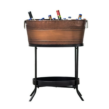 BREKX Aspen Model Large Antique Copper Metal Aspen Beverage Tub with Iron Stand 28-inch Height for Bar and Drinks