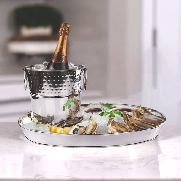 BREKX Champagne Oyster Bucket and Tray Set, Hammered, Food-Safe Stainless Steel, One Size