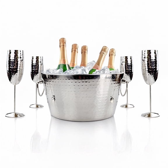 BREKX Cheers Round Hammered Beverage Tubs, Rustproof