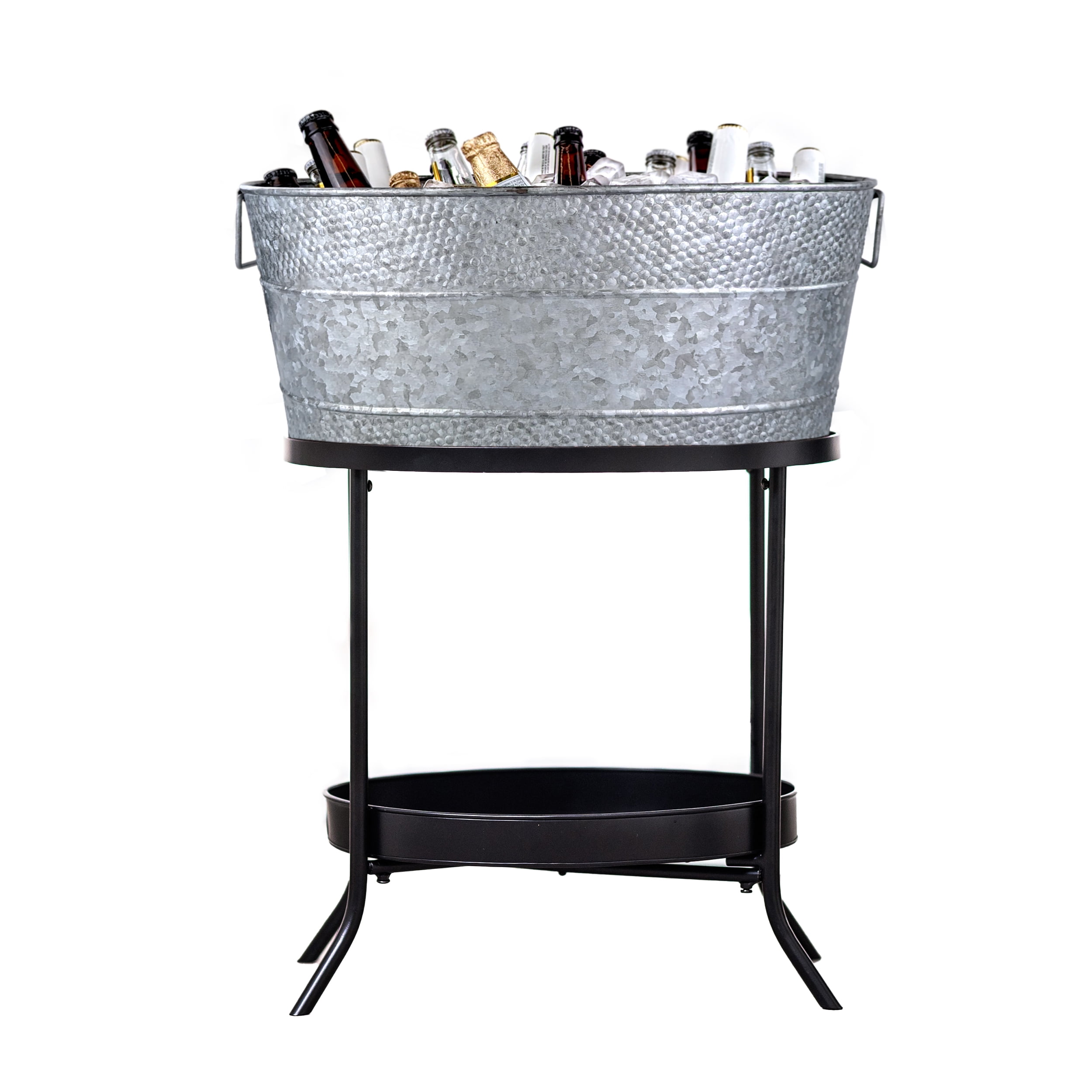 Aspen 25-Quart Galvanized Beverage Tub with Black Iron Stand