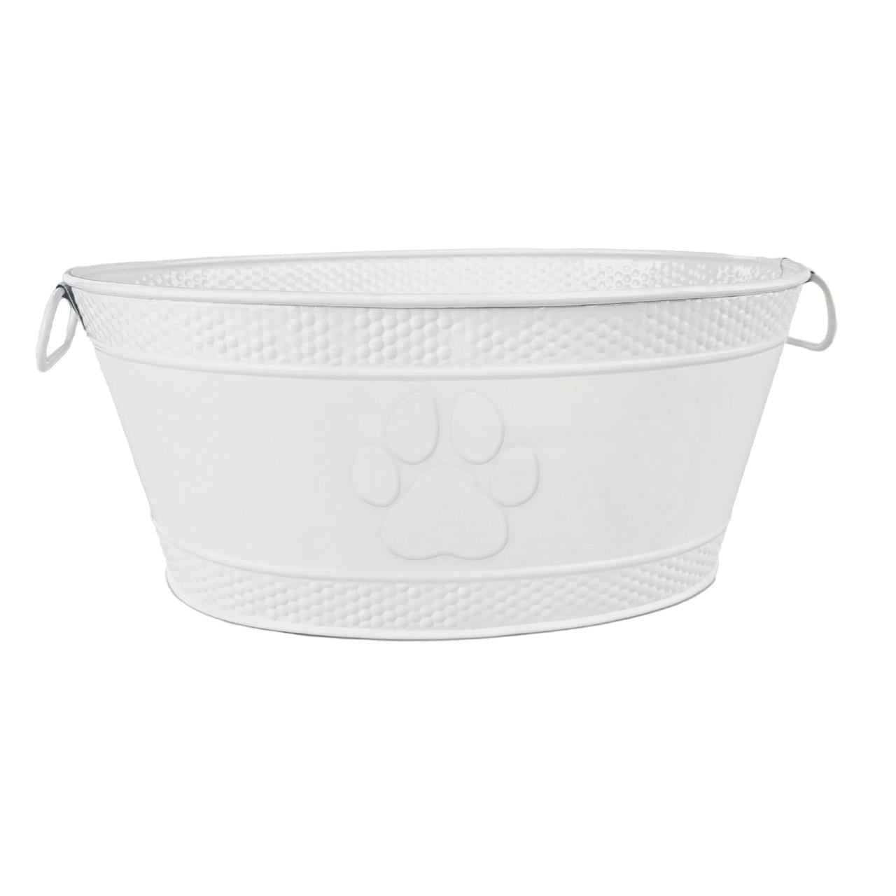 BREKX Home + Party Metal Indestructible Dog Toy Bin in Hammered White 18"L x 13"W x 7.5"H