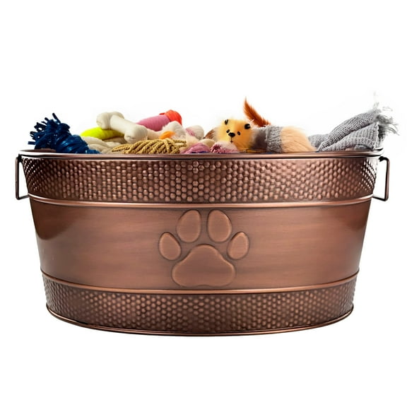 BREKX Metal Dog Toy Bin for Leak Resistant, Bronze Oval 25QT