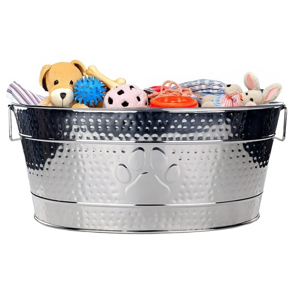 BREKX Home + Party Metal Dog Toy Bin Oval Stainless Steel (25QT)