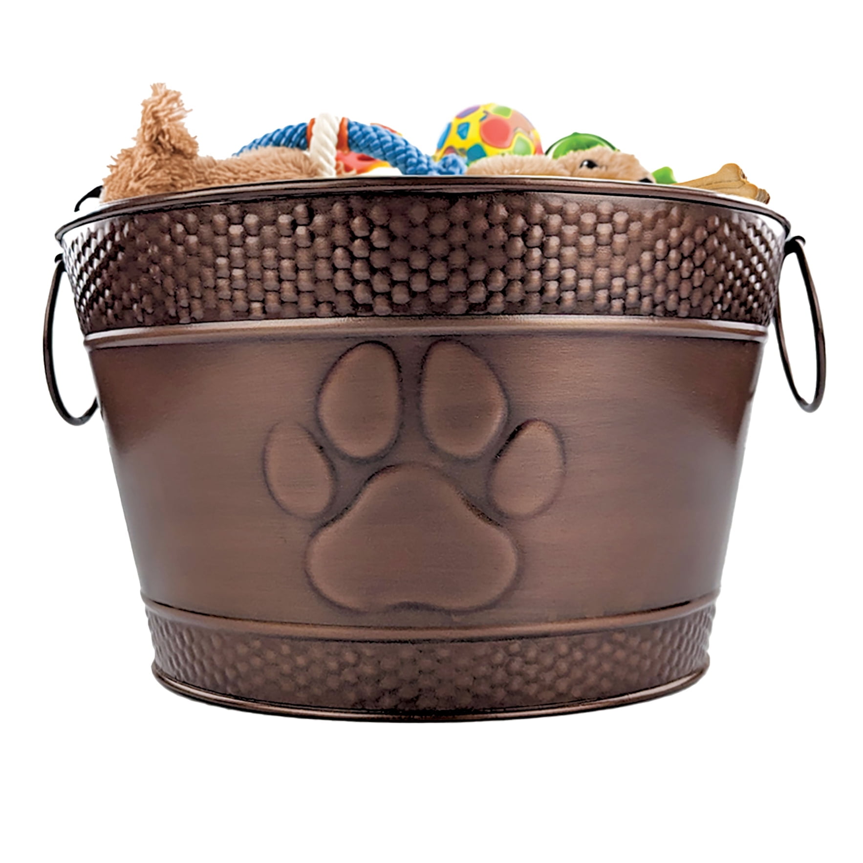 BREKX Metal Dog Toy Bin with Handles, Copper Finish, Storage Baskets (1 Pack)