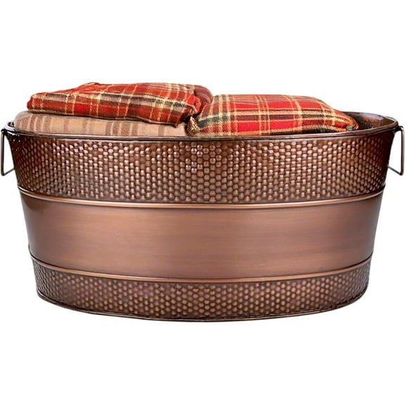 BREKX Metal Storage Basket for Living Room Organizing - Blanket Storage and Organization Bin for Farmhouse, Nursery, Laundry, Toy Basket for Babies & Dogs- Galvanized Tub Multi-Use