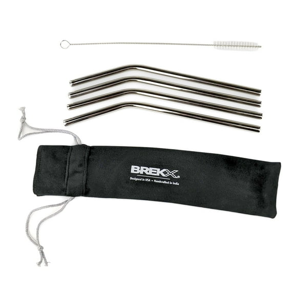 BREKX Rockwell Drinking Straws, Stainless Steel, Set of 4