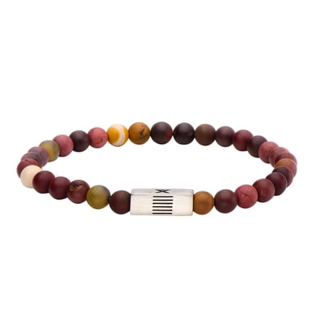 BREL01 Mookaite Stretch Stainless Steel Gemstone Bracelet with Accent, 6 mm