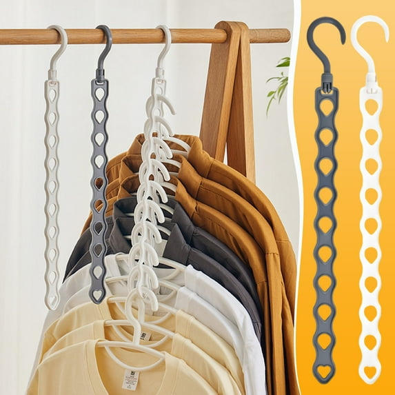 BRELIL 2Pcs Multi Functional Clothes Hanger, Space Saving Folding Hanging Rack For Closet, 10 Slot Garment Organizer For Shirts Pants Dormitory Home Bedroom Wardrobe Storage