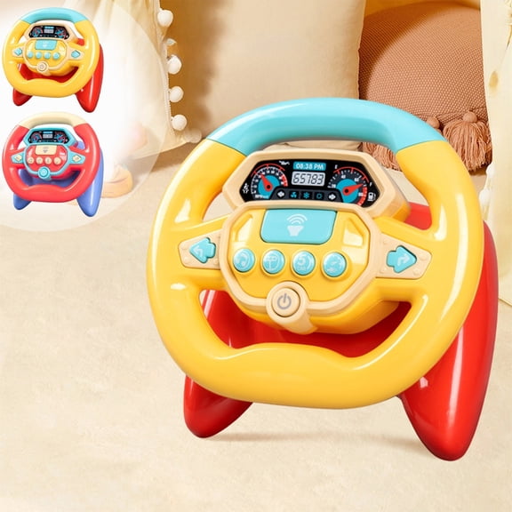 BRELIL 2Pcs Simulated Steering WheelToyForKids, Durable Plastic Rear Seat Car Driving Game ForChildren, Interactive Steering Wheel For BoysGirlsHoliday Birthday Gifts Car Travel Road Trip