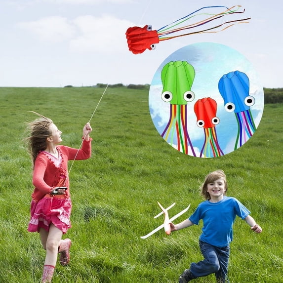 BRELIL 3Pcs Spring Kites ForKidsAnd Adults, Easy To Fly Octopus KiteToy, 10ft Long 4M Large Soft Nylon Kite For Beginners, No Assembly Required For Beach Park Outdoor Family Fun