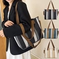 thumbnail image 1 of BRELIL 3Pcs Trendy Striped Canvas Tote Bag, Large Capacity Durable Handbag For Women, Extra Wide 14 Inch Shoulder Bag For Work Commute Travel Shopping, 1 of 9