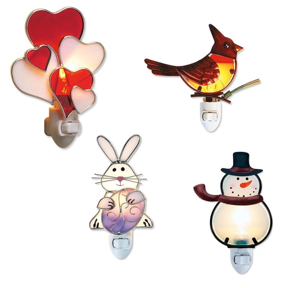 BRELIL 4Pcs Stained Glass Heart Night Light, Plug In Wall Nightlight For Valentine's Day Decorations, Holiday Home Decor For Spring Easter Mother's Day, 6 Inch Bedroom Living Room Accent Lamp