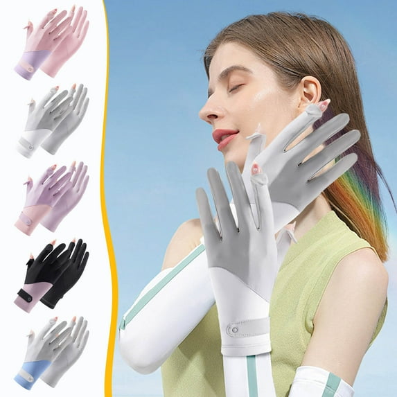 BRELIL 5Pcs Summer Sun Protection Gloves, UV Blocking Driving Gloves For Women, Thin Breathable Fingerless Gloves For Cycling Golf Gardening Outdoor Activities