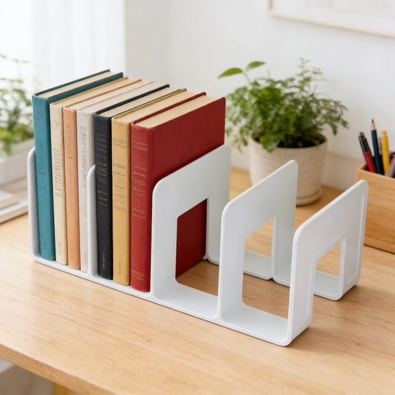 BRELIL Bookend, Four Compartment Book Holder, Desktop Book Organizer, Bookshelf Shelf Divider for Study Office Home Library