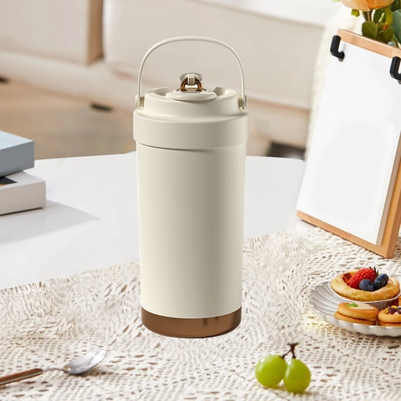 BRELIL Ceramic Liner Insulated Coffee Cup, Portable Double Drink Tumbler With Straw, 500ml Leakproof Travel Mug For Hot Cold Beverages, Office Commute Gym Hiking